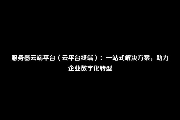 服务器云端平台（云平台终端）：一站式解决方案，助力企业数字化转型