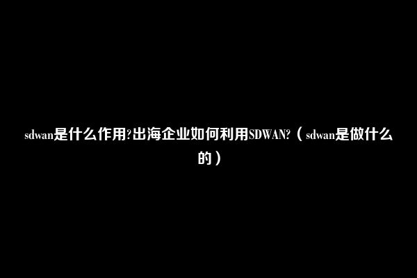 sdwan是什么作用?出海企业如何利用SDWAN?（sdwan是做什么的）