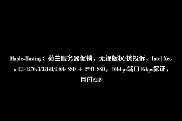 Maple-Hosting：荷兰服务器促销，无视版权/抗投诉，Intel Xeon E3-1270v3/32GB/240G SSD + 2*4T SSD，10Gbps端口1Gbps保证，月付$249