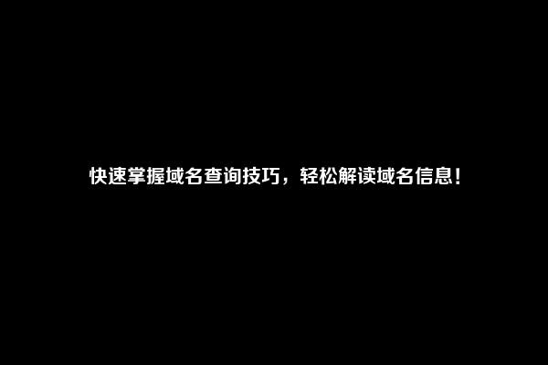 快速掌握域名查询技巧，轻松解读域名信息！