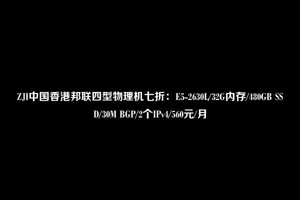 ZJI中国香港邦联四型物理机七折：E5-2630L/32G内存/480GB SSD/30M BGP/2个IPv4/560元/月