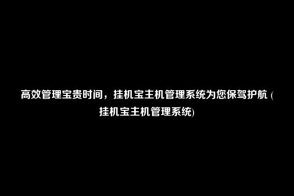 高效管理宝贵时间，挂机宝主机管理系统为您保驾护航 (挂机宝主机管理系统)