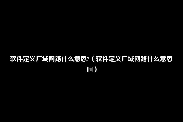 软件定义广域网路什么意思?（软件定义广域网路什么意思啊）