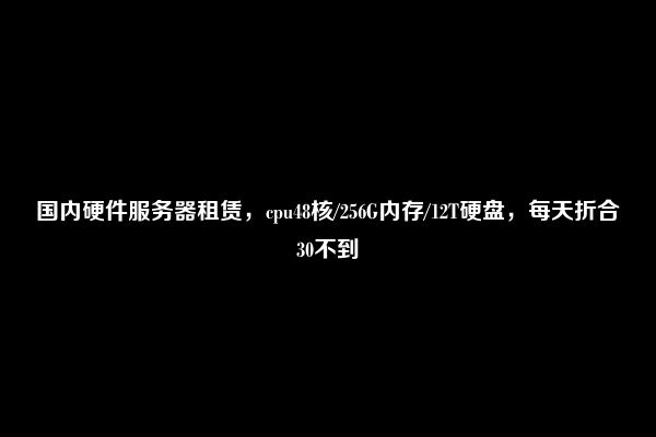 国内硬件服务器租赁，cpu48核/256G内存/12T硬盘，每天折合30不到