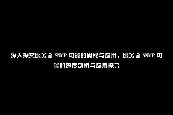 深入探究服务器 SNMP 功能的奥秘与应用，服务器 SNMP 功能的深度剖析与应用探寻