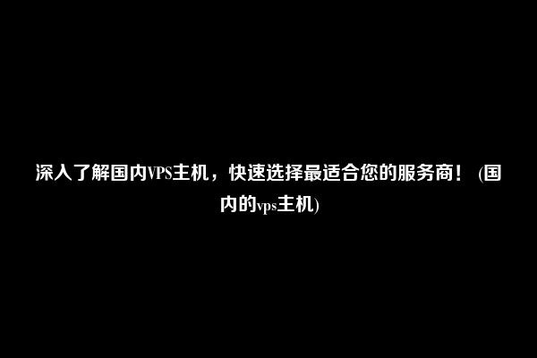 深入了解国内VPS主机，快速选择最适合您的服务商！ (国内的vps主机)