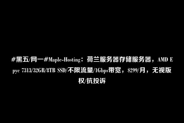 #黑五/网一#Maple-Hosting：荷兰服务器存储服务器，AMD Epyc 7313/32GB/8TB SSD/不限流量/1Gbps带宽，$299/月，无视版权/抗投诉