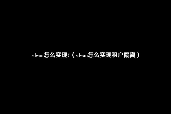 sdwan怎么实现?（sdwan怎么实现租户隔离）