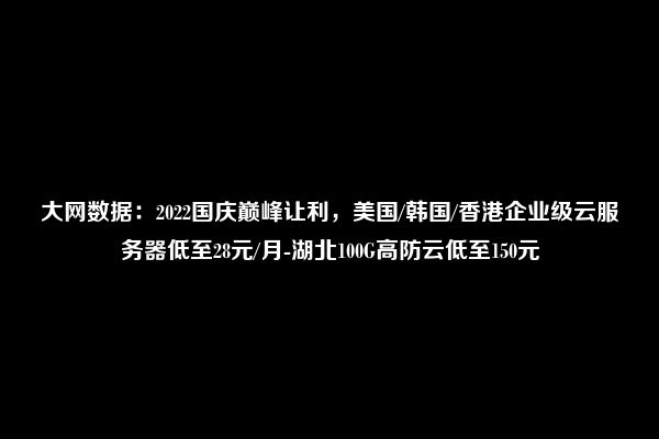 大网数据：2022国庆巅峰让利，美国/韩国/香港企业级云服务器低至28元/月-湖北100G高防云低至150元