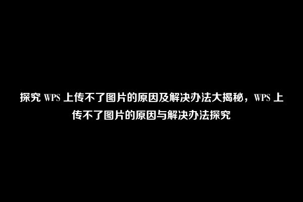 探究 WPS 上传不了图片的原因及解决办法大揭秘，WPS 上传不了图片的原因与解决办法探究