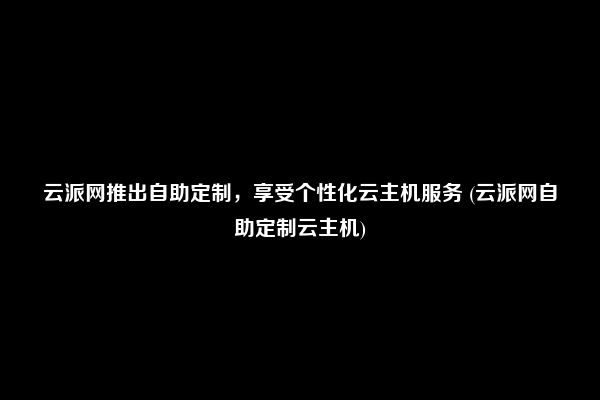 云派网推出自助定制，享受个性化云主机服务 (云派网自助定制云主机)