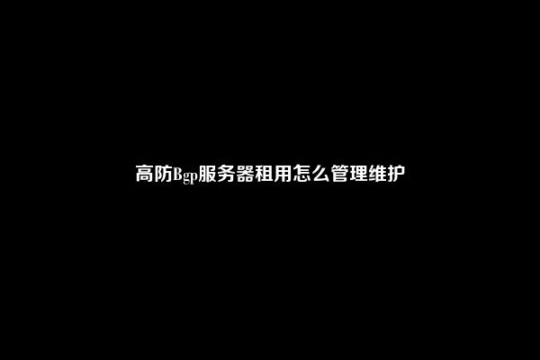 高防Bgp服务器租用怎么管理维护