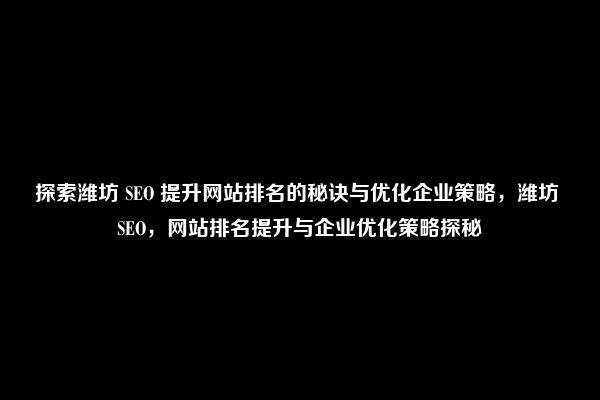 探索潍坊 SEO 提升网站排名的秘诀与优化企业策略，潍坊 SEO，网站排名提升与企业优化策略探秘