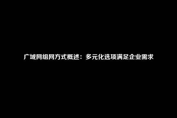 广域网组网方式概述：多元化选项满足企业需求