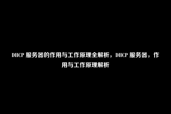 DHCP 服务器的作用与工作原理全解析，DHCP 服务器，作用与工作原理解析