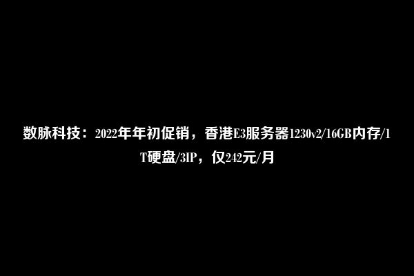 数脉科技：2022年年初促销，香港E3服务器1230v2/16GB内存/1T硬盘/3IP，仅242元/月