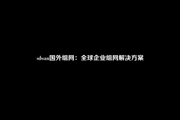 sdwan国外组网：全球企业组网解决方案