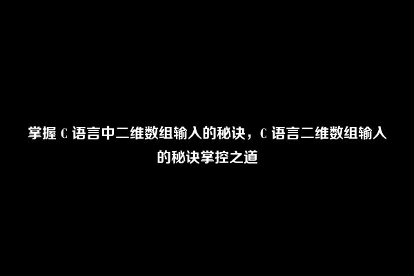 掌握 C 语言中二维数组输入的秘诀，C 语言二维数组输入的秘诀掌控之道