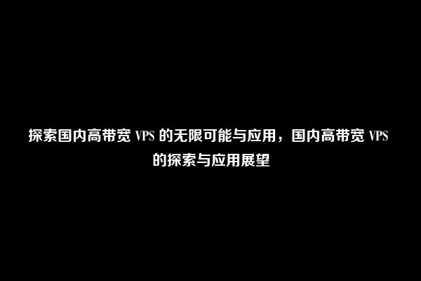 探索国内高带宽 VPS 的无限可能与应用，国内高带宽 VPS 的探索与应用展望