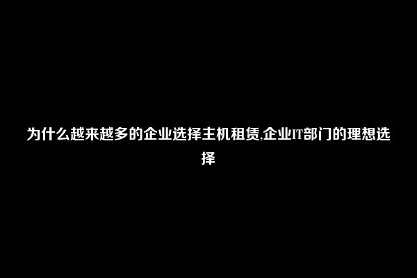 为什么越来越多的企业选择主机租赁,企业IT部门的理想选择