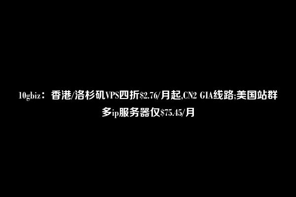 10gbiz：香港/洛杉矶VPS四折$2.76/月起,CN2 GIA线路;美国站群多ip服务器仅$75.45/月