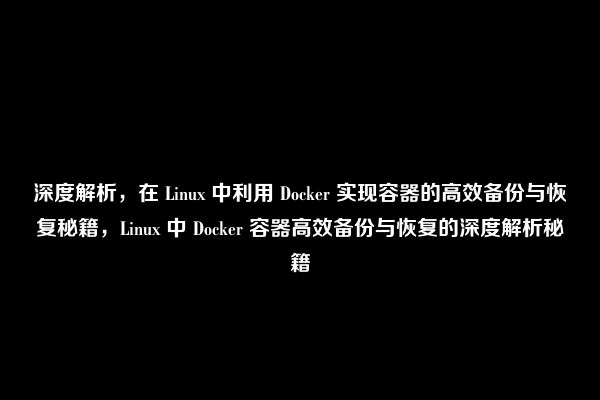 深度解析，在 Linux 中利用 Docker 实现容器的高效备份与恢复秘籍，Linux 中 Docker 容器高效备份与恢复的深度解析秘籍