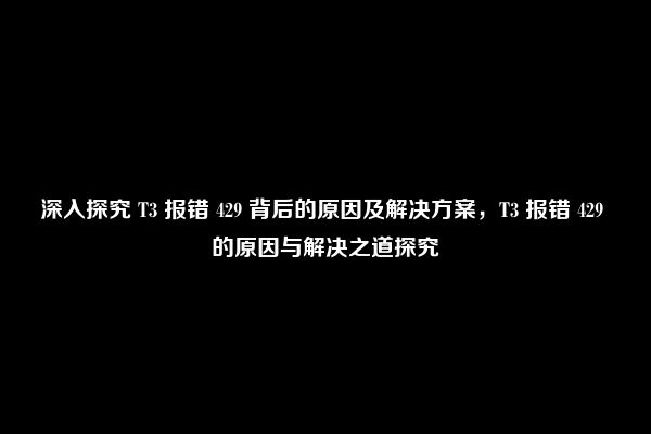 深入探究 T3 报错 429 背后的原因及解决方案，T3 报错 429 的原因与解决之道探究