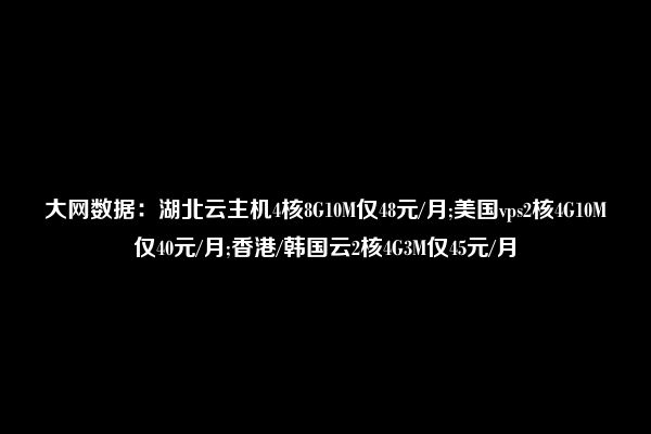 大网数据：湖北云主机4核8G10M仅48元/月;美国vps2核4G10M仅40元/月;香港/韩国云2核4G3M仅45元/月