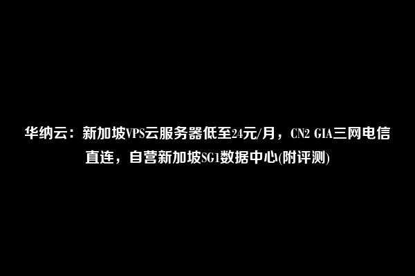 华纳云：新加坡VPS云服务器低至24元/月，CN2 GIA三网电信直连，自营新加坡SG1数据中心(附评测)