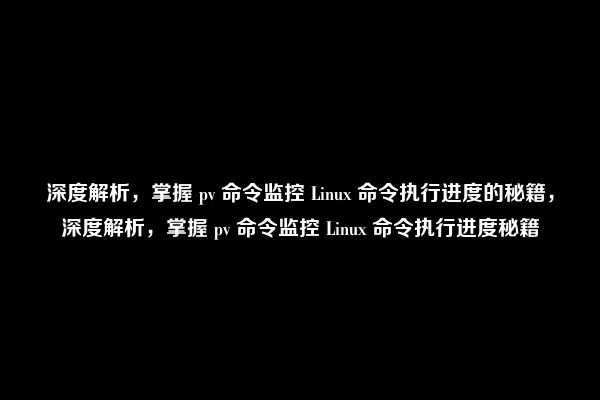 深度解析，掌握 pv 命令监控 Linux 命令执行进度的秘籍，深度解析，掌握 pv 命令监控 Linux 命令执行进度秘籍