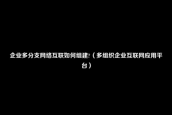 企业多分支网络互联如何组建?（多组织企业互联网应用平台）