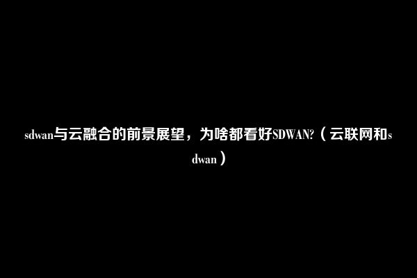 sdwan与云融合的前景展望，为啥都看好SDWAN?（云联网和sdwan）