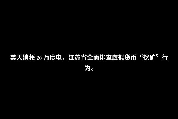 美天消耗 26 万度电，江苏省全面排查虚拟货币“挖矿”行为。