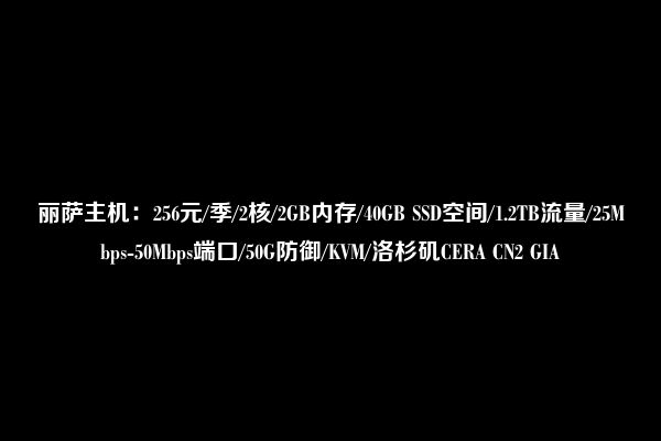 丽萨主机：256元/季/2核/2GB内存/40GB SSD空间/1.2TB流量/25Mbps-50Mbps端口/50G防御/KVM/洛杉矶CERA CN2 GIA