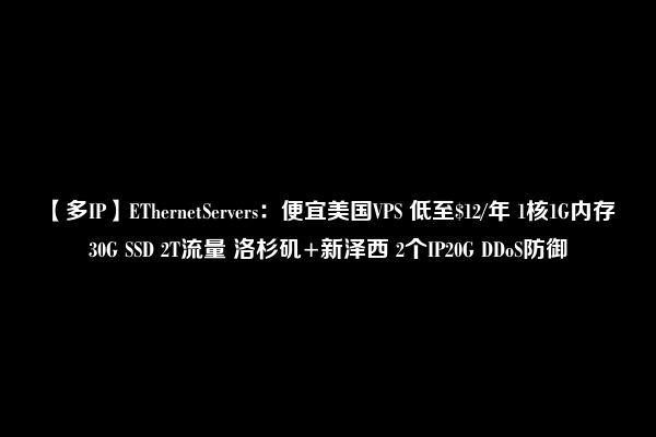 【多IP】EThernetServers：便宜美国VPS 低至$12/年 1核1G内存 30G SSD 2T流量 洛杉矶+新泽西 2个IP20G DDoS防御