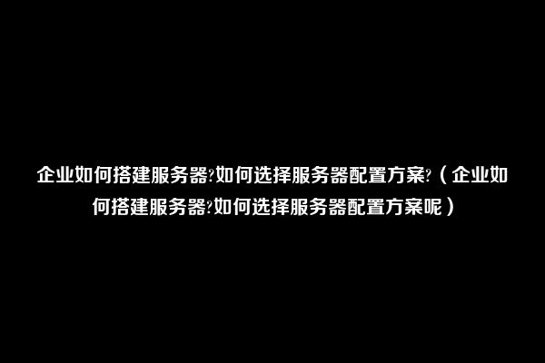 企业如何搭建服务器?如何选择服务器配置方案?（企业如何搭建服务器?如何选择服务器配置方案呢）