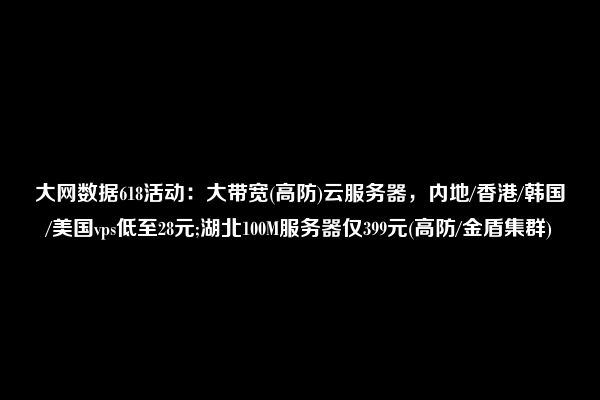 大网数据618活动：大带宽(高防)云服务器，内地/香港/韩国/美国vps低至28元;湖北100M服务器仅399元(高防/金盾集群)