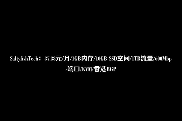 SaltyfishTech：37.38元/月/1GB内存/10GB SSD空间/1TB流量/600Mbps端口/KVM/香港BGP